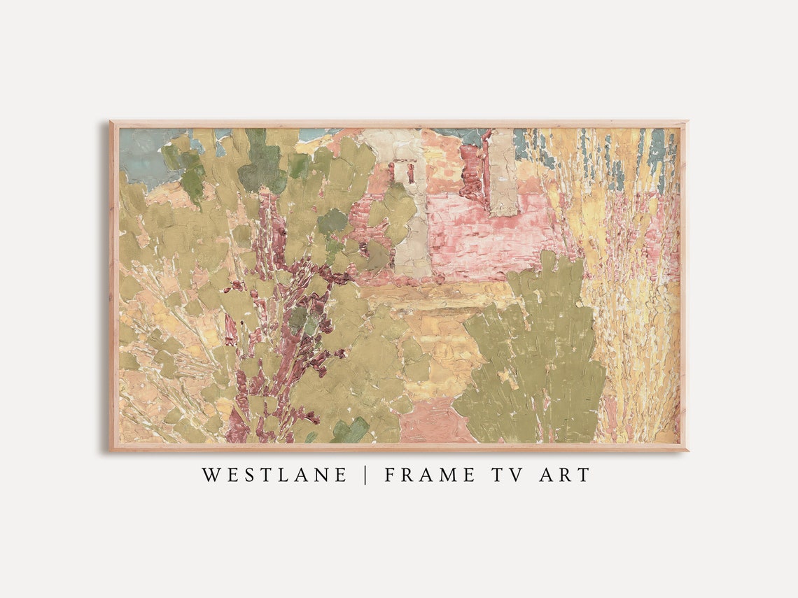 Abstract Spring Landscape Soft Pink Green Brushstroke Wall Art