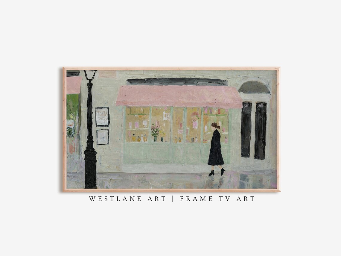 Paris Flower Shop Pink Awning Parisian Street Scene Art Print