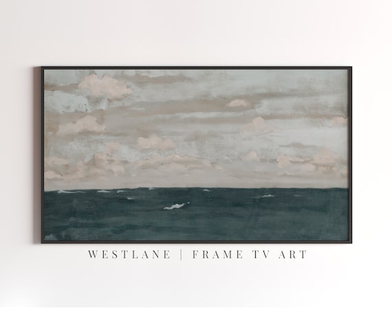 Frame Tv Art Vintage Moody Coastal Painting Ocean Scene Tv