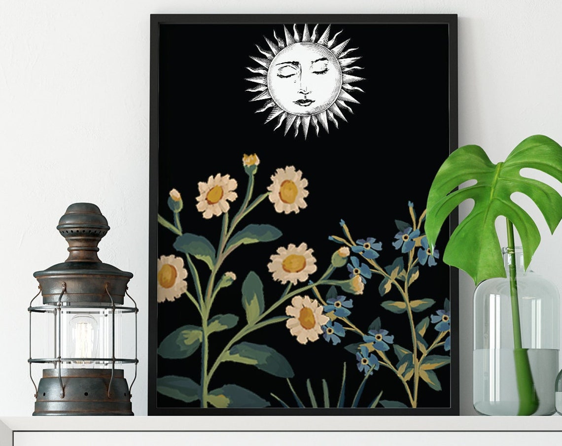 Vintage Sun Moon Sleeping Floral Art Print