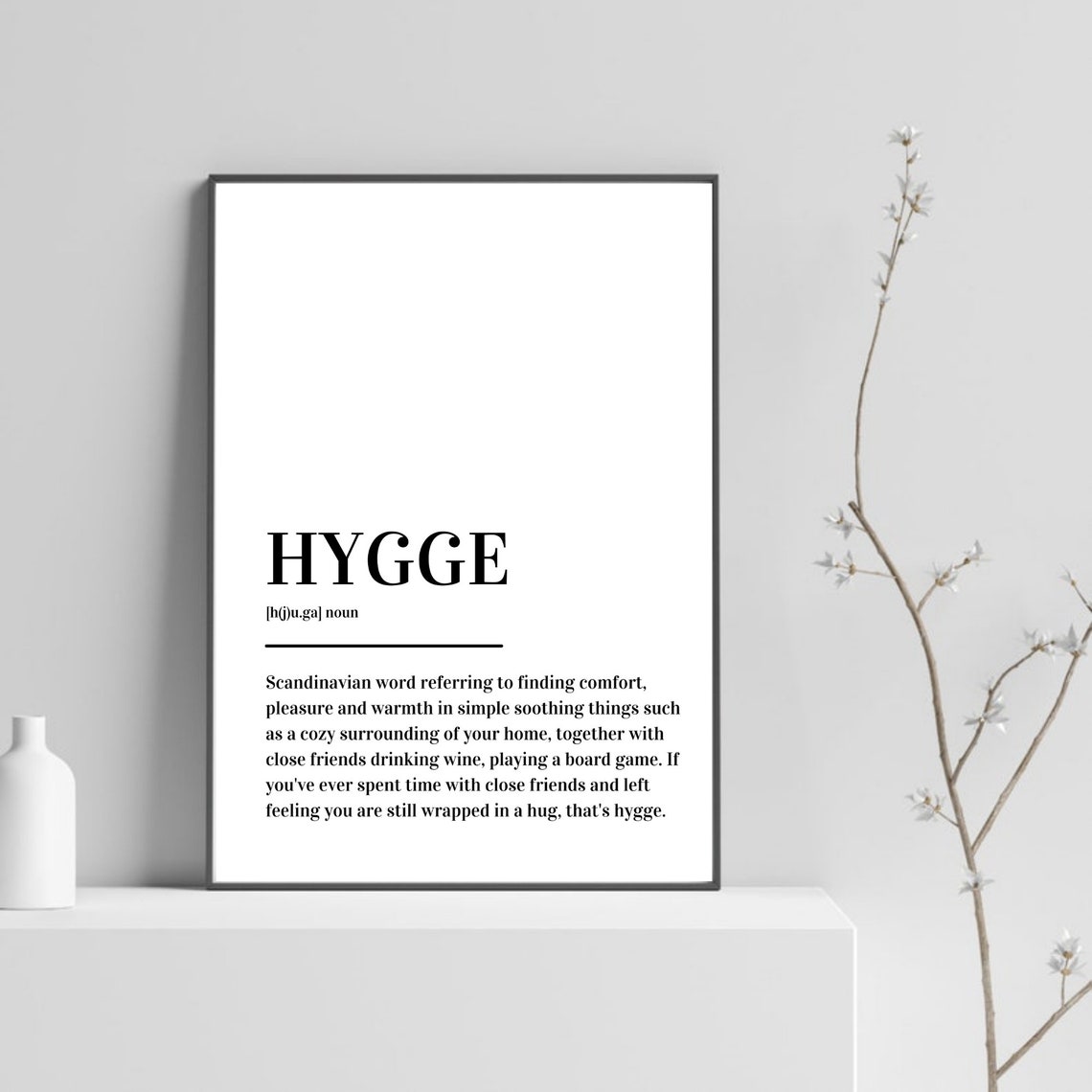 Hygge Scandinavian Cozy Word Definition Black White Minimalist Poster