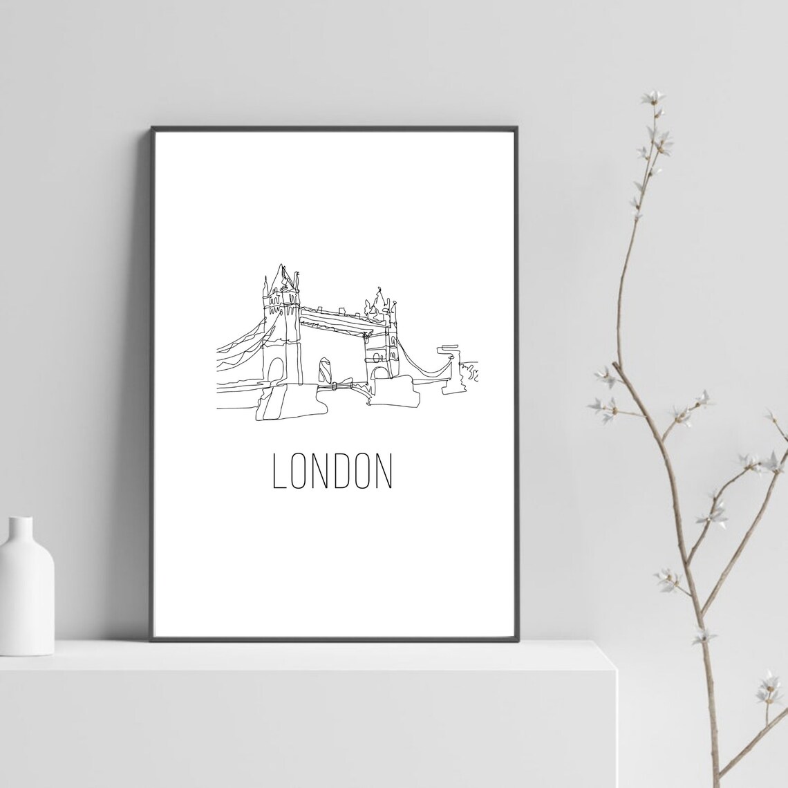 London Tower Bridge Minimalist Line Art England Travel Landmark Poster