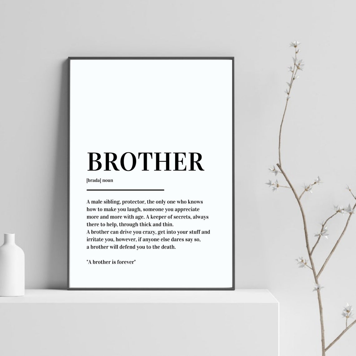 Brother Definition Gift Sibling Protector Minimalist Typography Poster