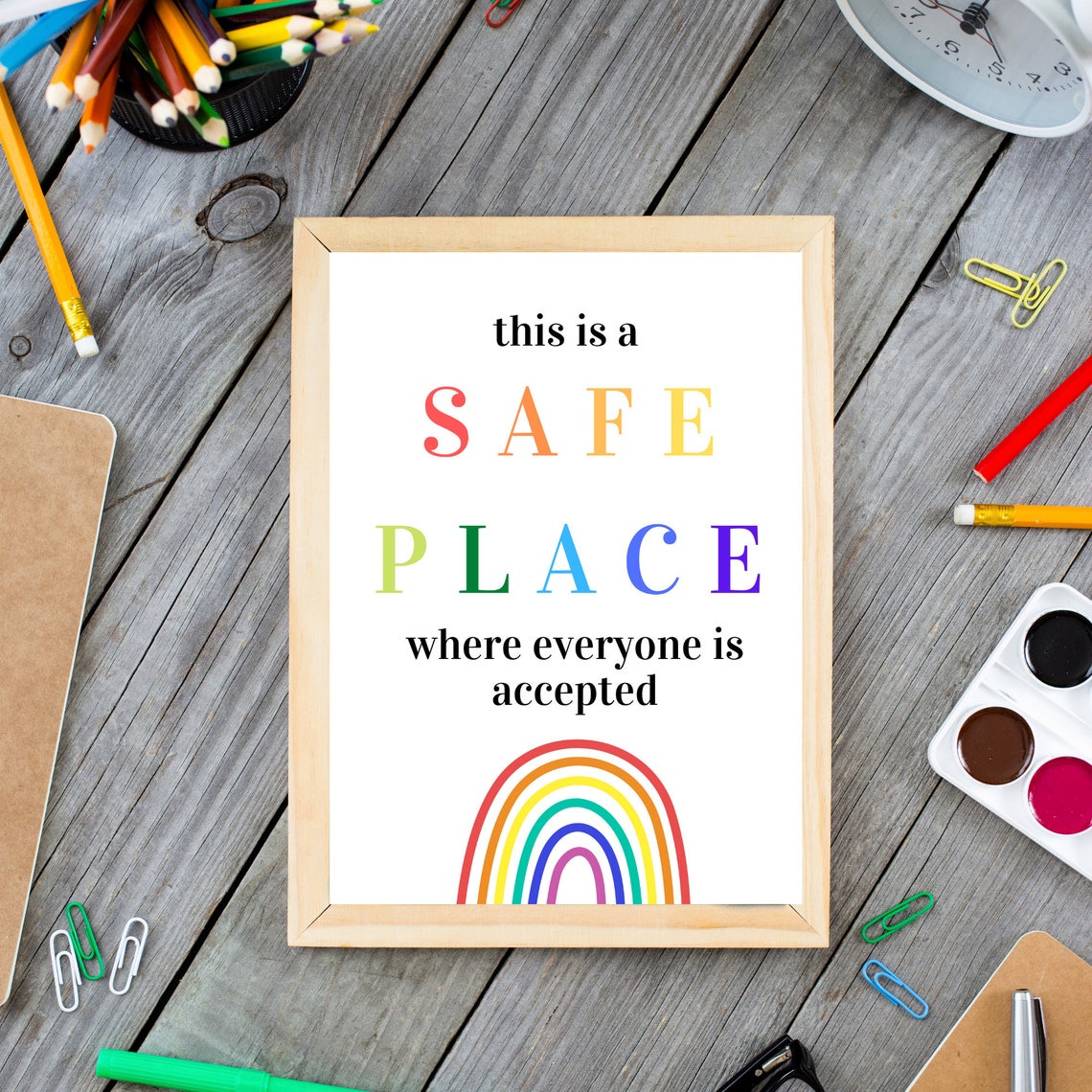 This Is a Safe Place Rainbow Pride Inclusive Classroom Kindness Poster - Image 2
