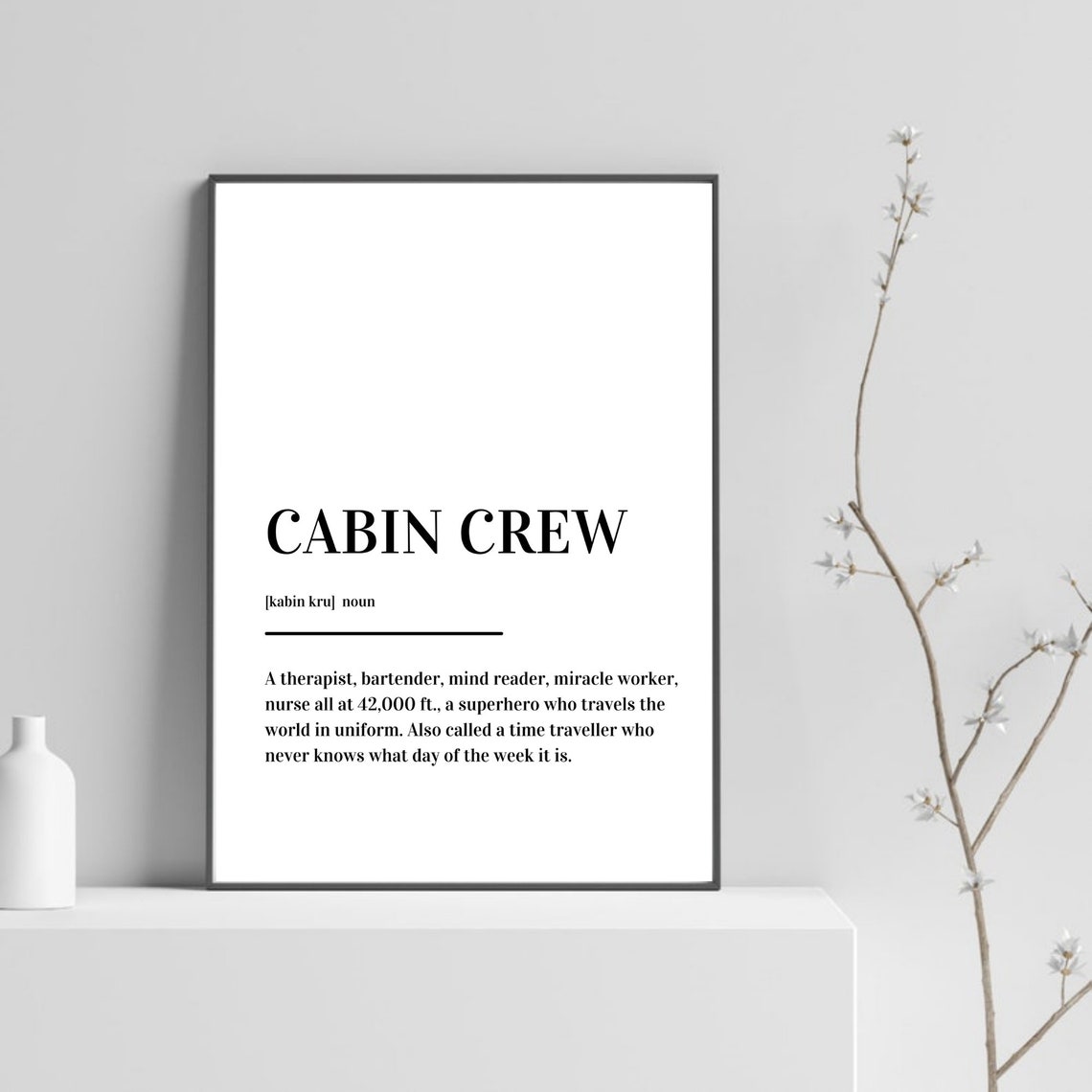 Cabin Crew Definition Flight Attendant Gift Dictionary Quote Poster