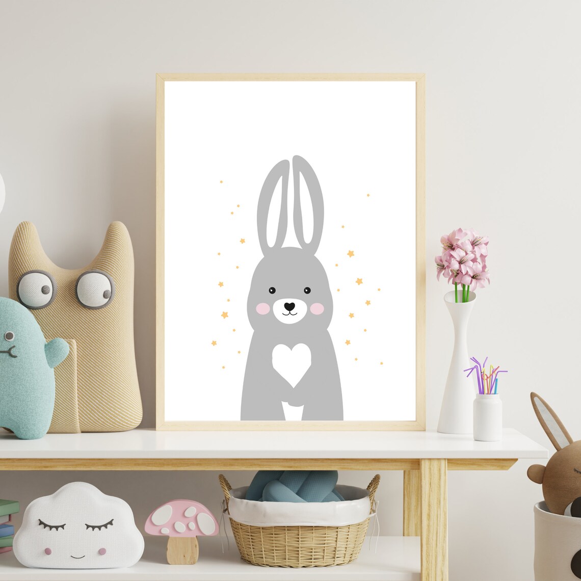 Cute Bunny Nursery Poster Woodland Animal Baby Room Wall Decor - Image 2