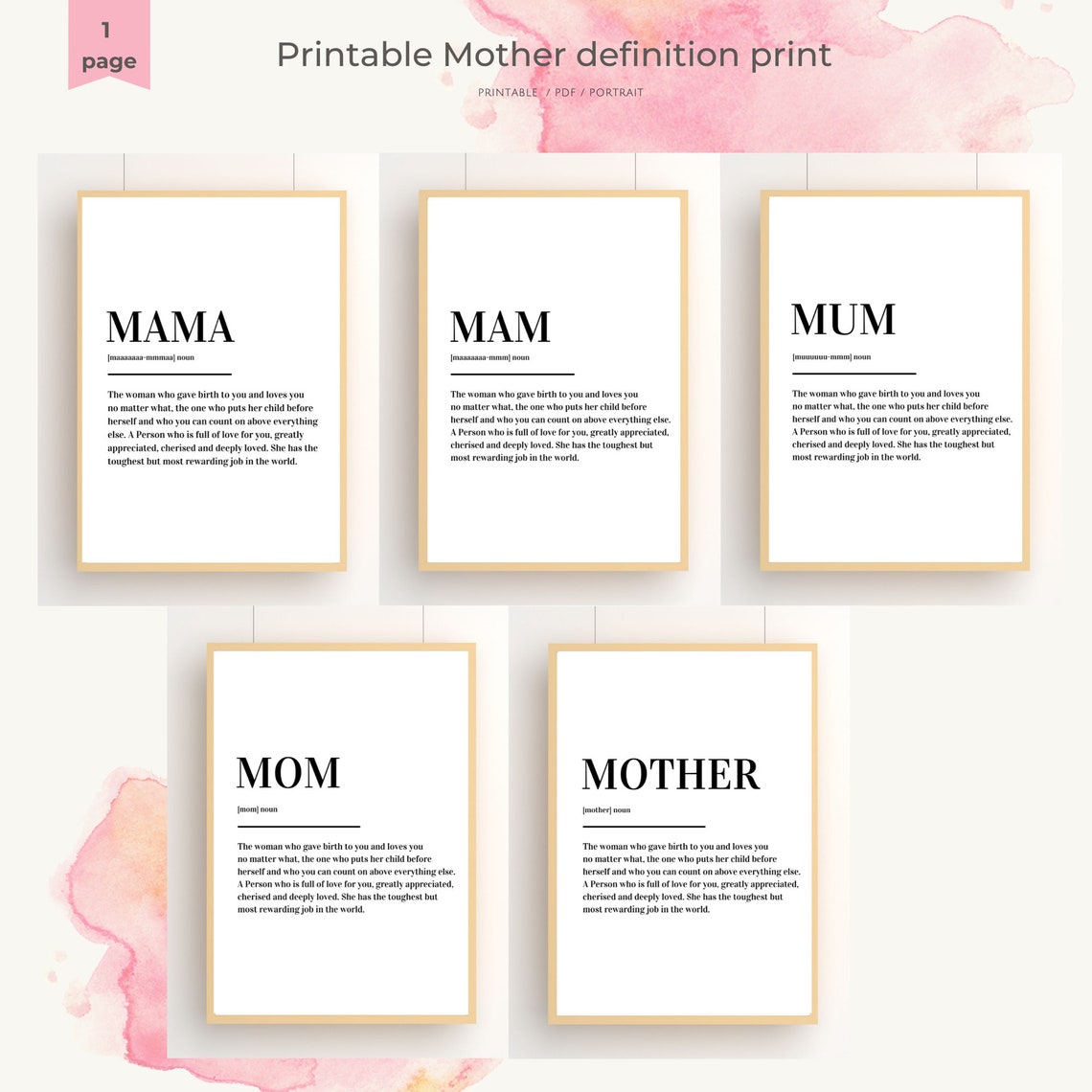 Mama Definition Sweet Mothers Day Gift Minimalist Black White Wall Art - Image 2