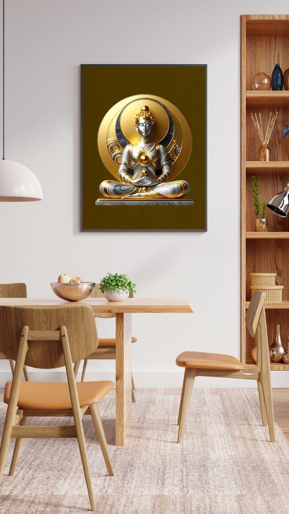 Serene Golden Buddha Meditating on Radiant Sun Disc Zen Art Poster - Image 2