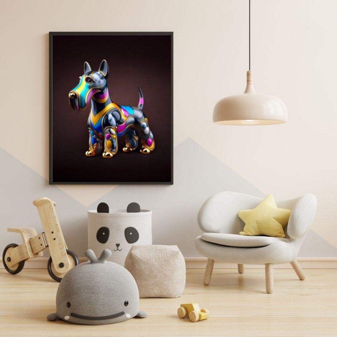 Rainbow Glass Metallic Scottish Terrier Dog Sculpture Art Poster - Image 3
