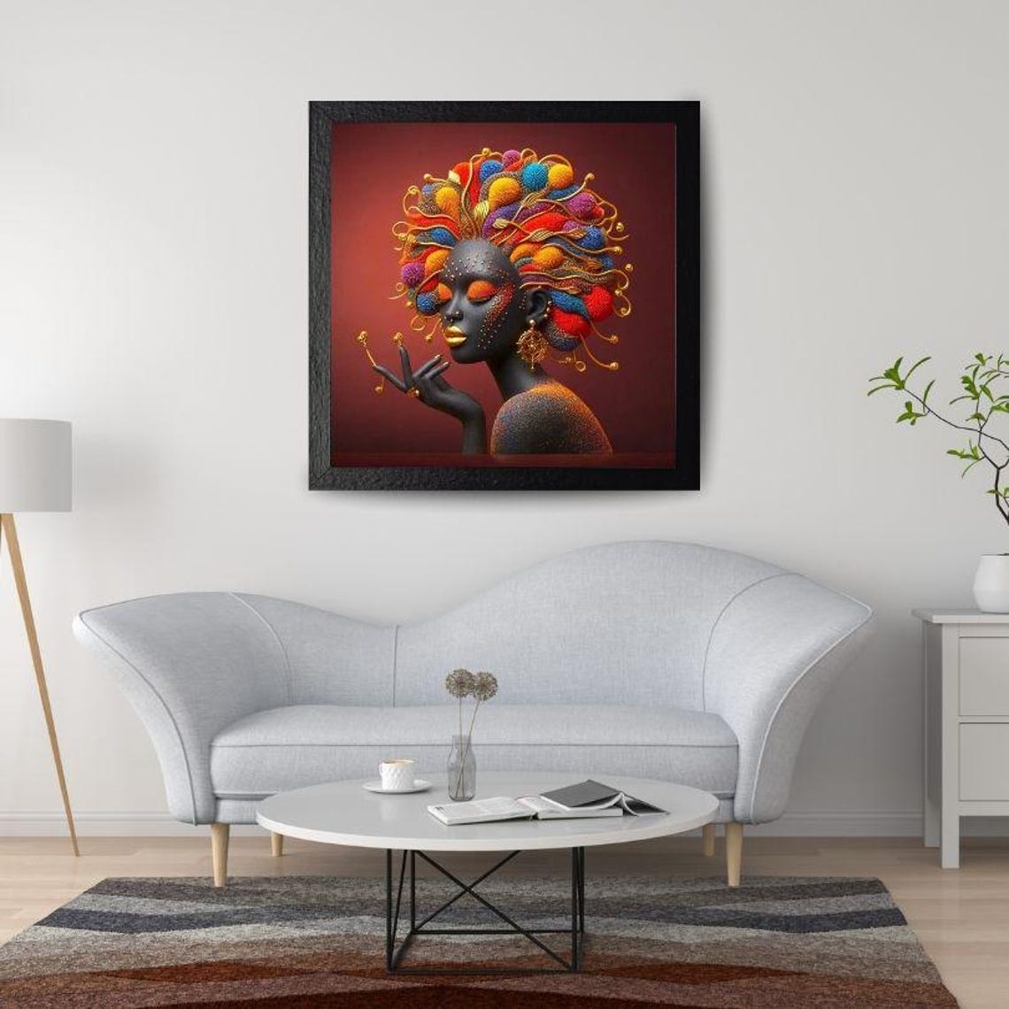 Vibrant Woman with Rainbow Afro and Gold Bead Jewelry Poster - Image 2