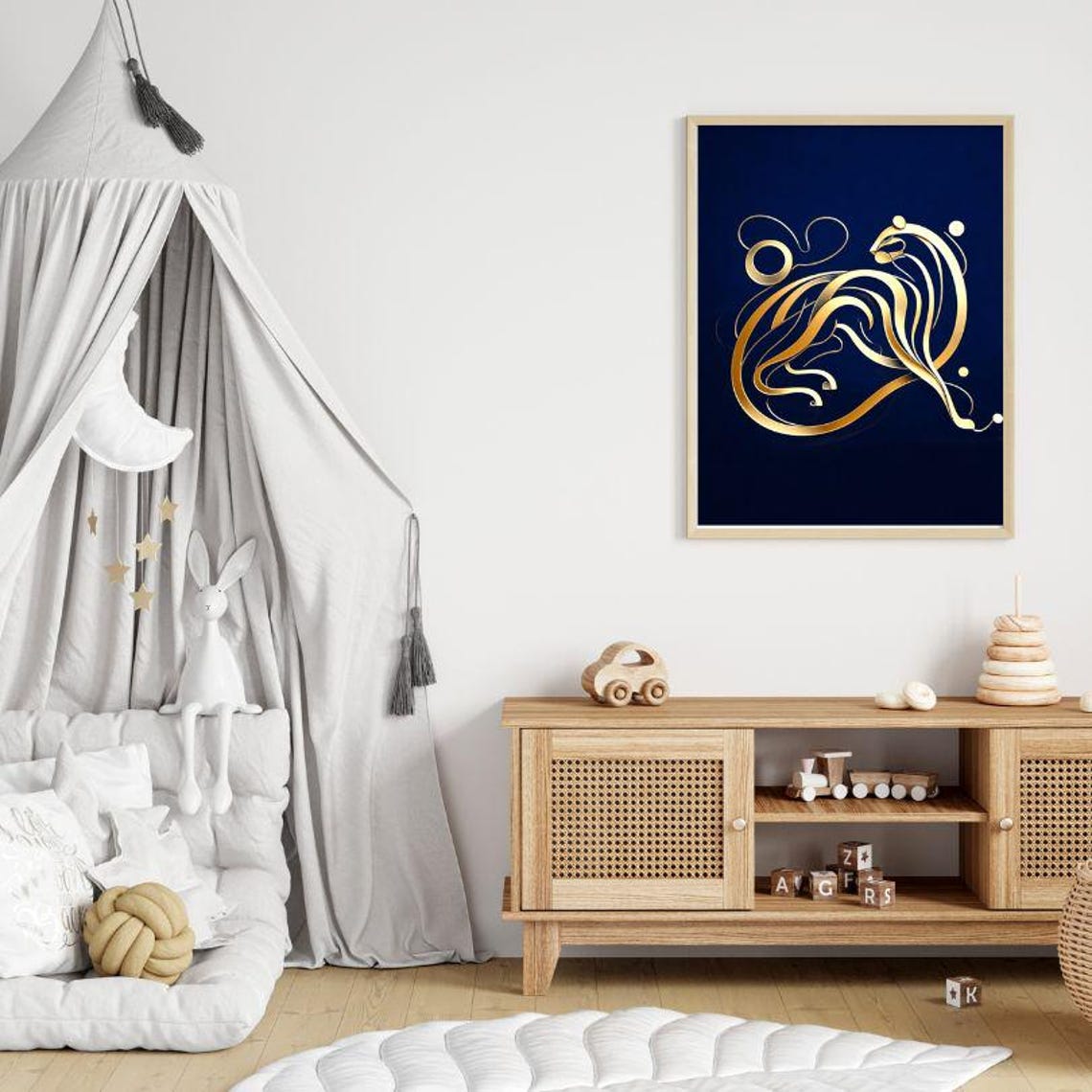 Golden Leopard Silhouette Flowing in Ribbons on Deep Navy Poster - Image 2