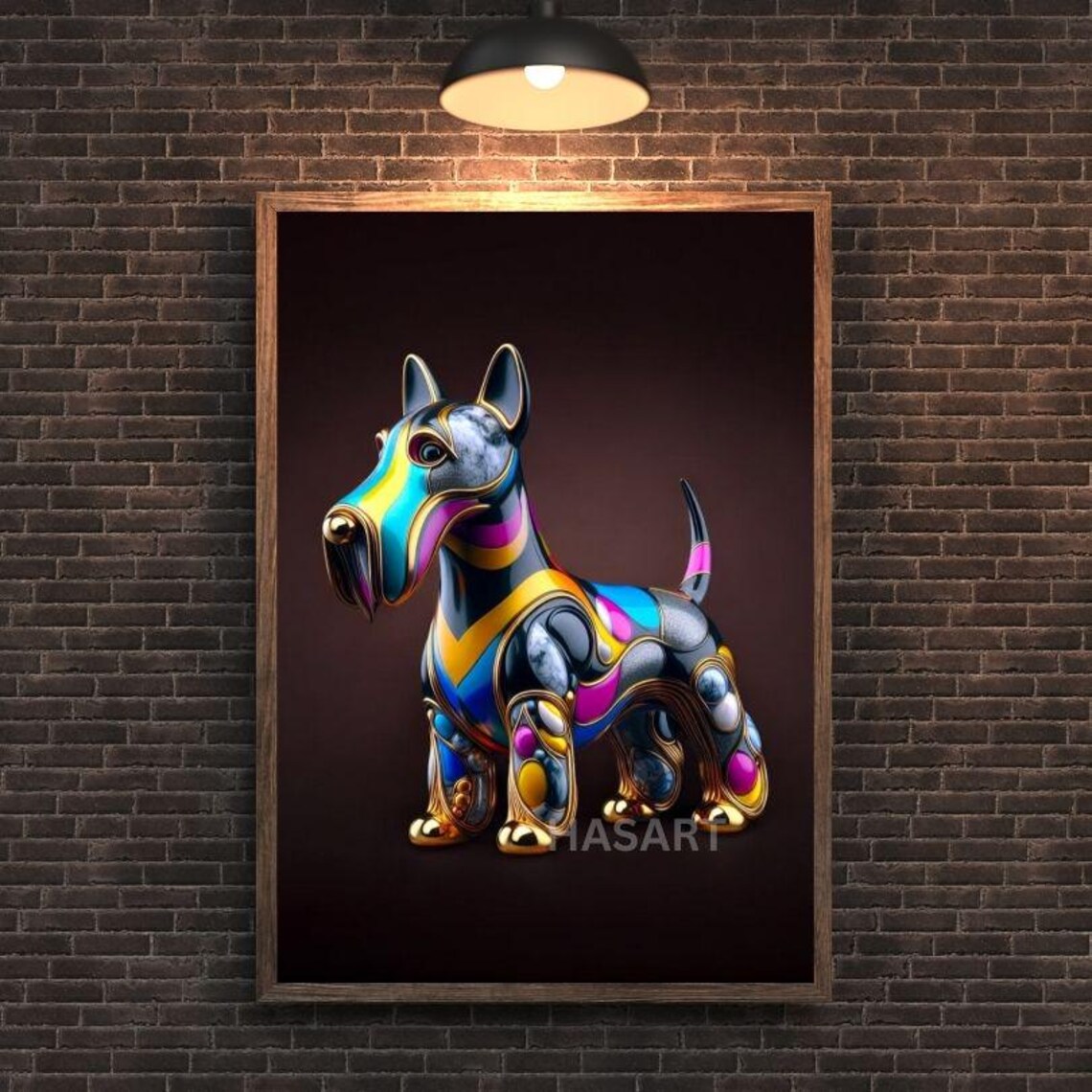 Rainbow Glass Metallic Scottish Terrier Dog Sculpture Art Poster