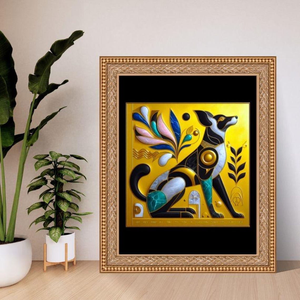 Egyptian Style Mosaic Dog Gold Black Modern Decorative Art Poster - Image 2
