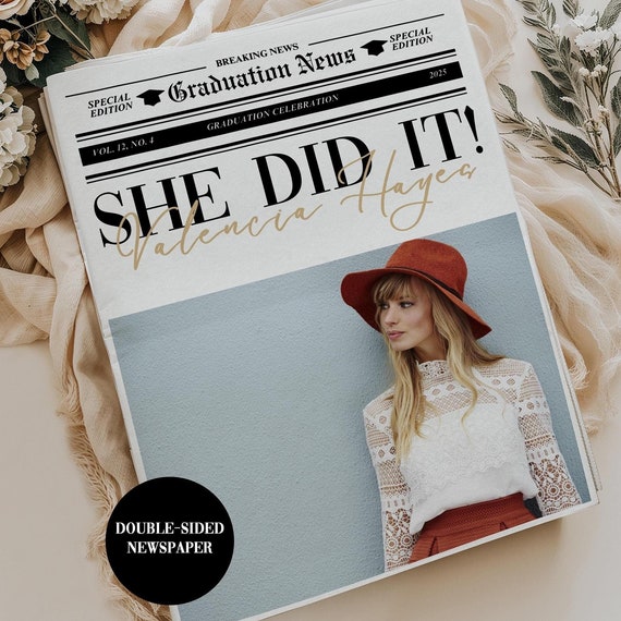 Photo Graduation Newspaper Template Graduate Newspaper She Did It Graduation Graduation Gift Class Of 2025 Editable Template