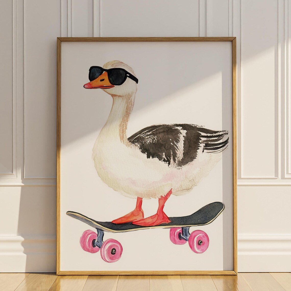 Cool Goose With Sunglasses Riding Skateboard Kids Room Art Poster