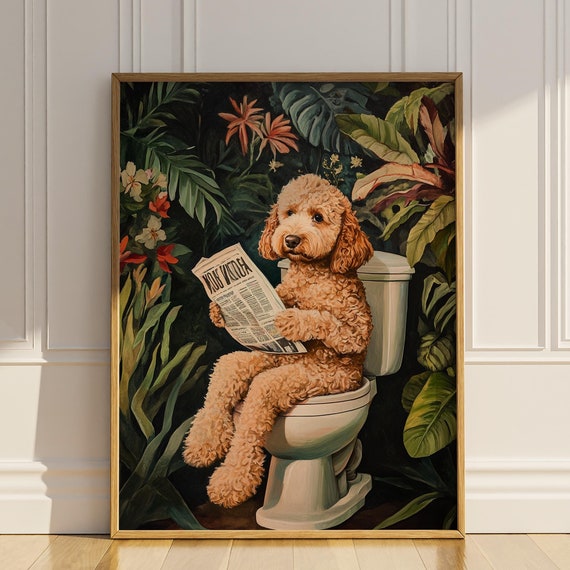Goldendoodle Toilet Print Poster Funny Dog Labradoodle Wall Art Doodle Mom Dad Botanical Modern Restroom Wall Art Matte Poster