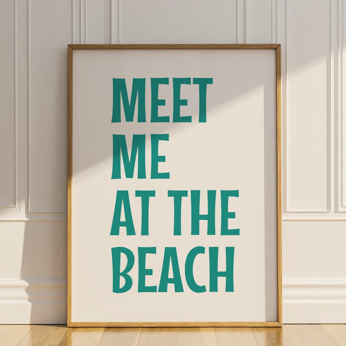 Meet Me at the Beach Teal Typography Minimalist Coastal Art Poster