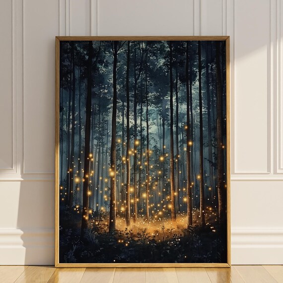 Enchanted Forest Wall Art Firefly Wall Decor Enchanting Glowing Fireflies Dark Maximalist Nature Artful Moody Home Decor Gift Matte Poster