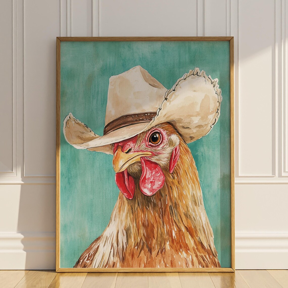 Chicken Wearing Cowboy Hat Funny Farmhouse Art Print