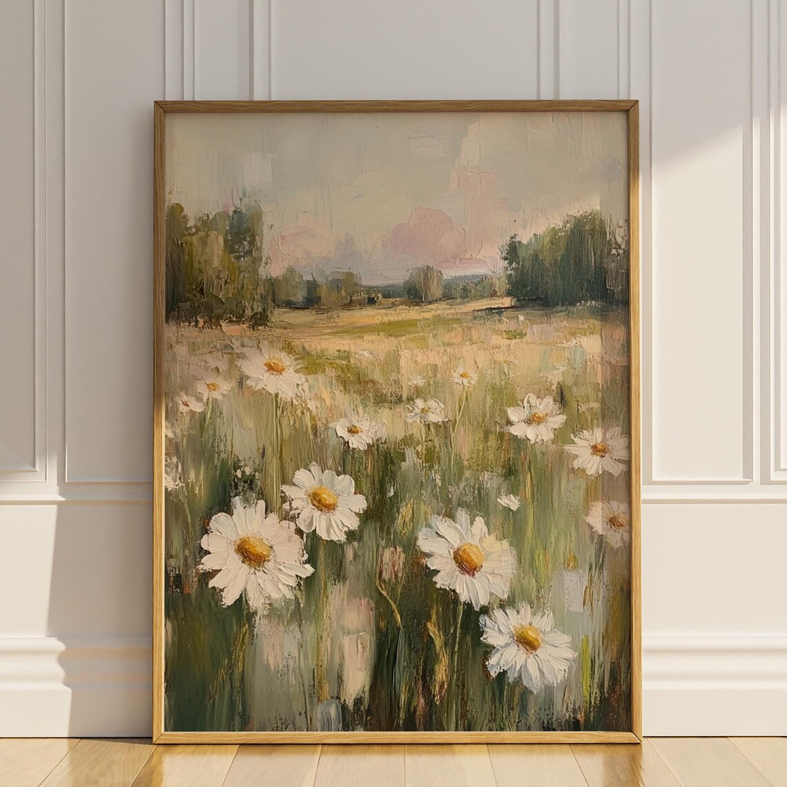 White Daisies Wildflower Meadow Soft Impressionist Oil Painting Poster
