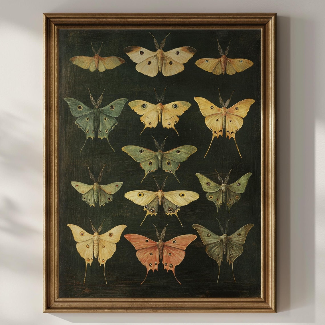 Twelve Moth Specimens on Dark Background Vintage Entomology Poster