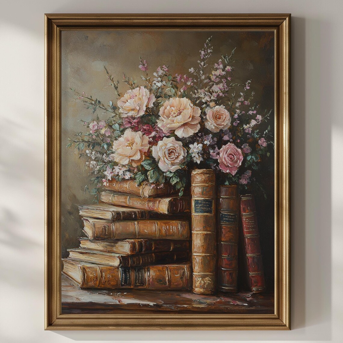 Books and Wildflowers Vintage Oil Painting Poster
