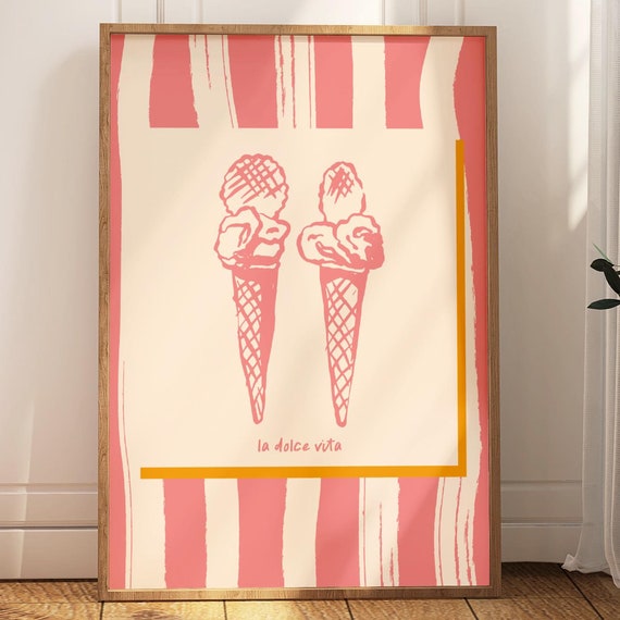 La Dolce Vita Print Ice Cream Illustration Unframed Kitchen Food Wall Art Decor Italian Quote Print