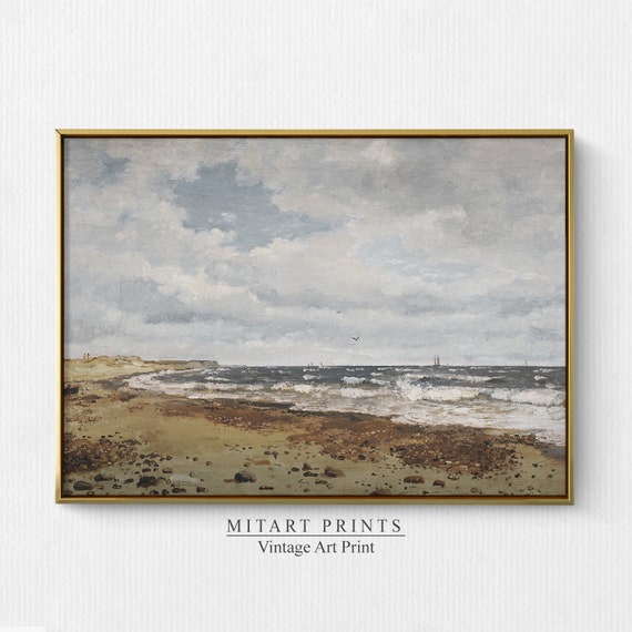 Vintage Coastal Seaside Painting Wall Art Print