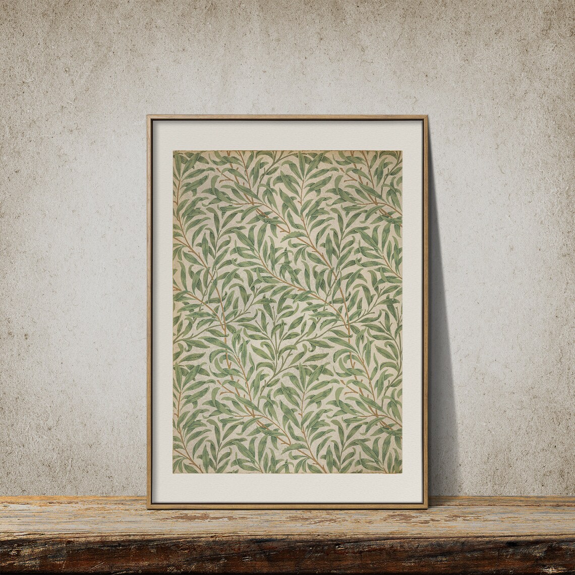 Vintage Green Leaf Pattern Art Print, Neutral Decor - Image 2