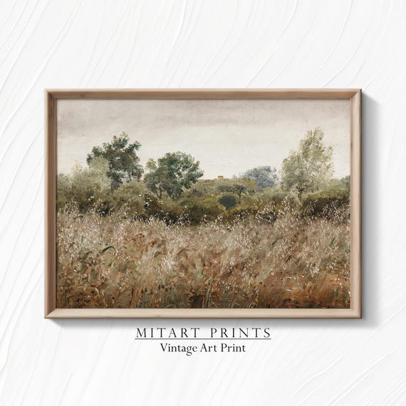 Vintage Wildflower Field Landscape Art Print
