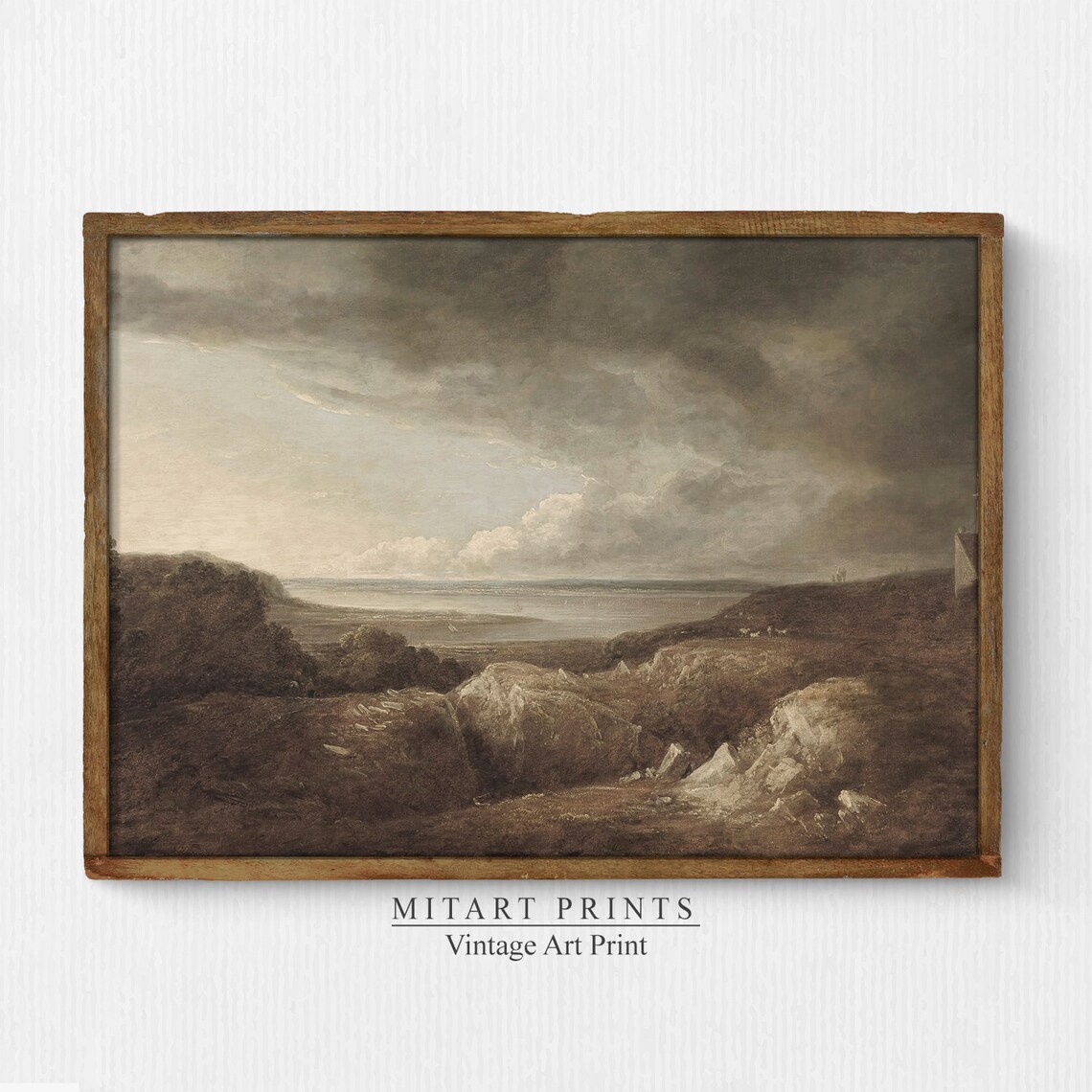 Moody Vintage Coastal Seascape Stormy Sky Oil Painting Poster