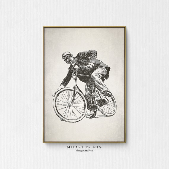 Vintage Bicycle Cyclist Wall Art Old Bicycle Poster Bicycle Wall Decor Cycling Wall Print Retro Bicycle