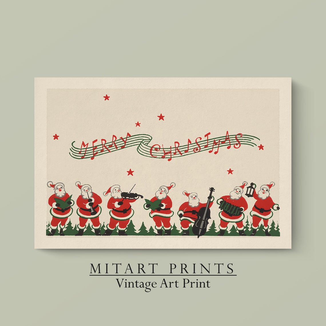Merry Christmas Santa Claus Band Vintage Holiday Folk Art Print - Image 4