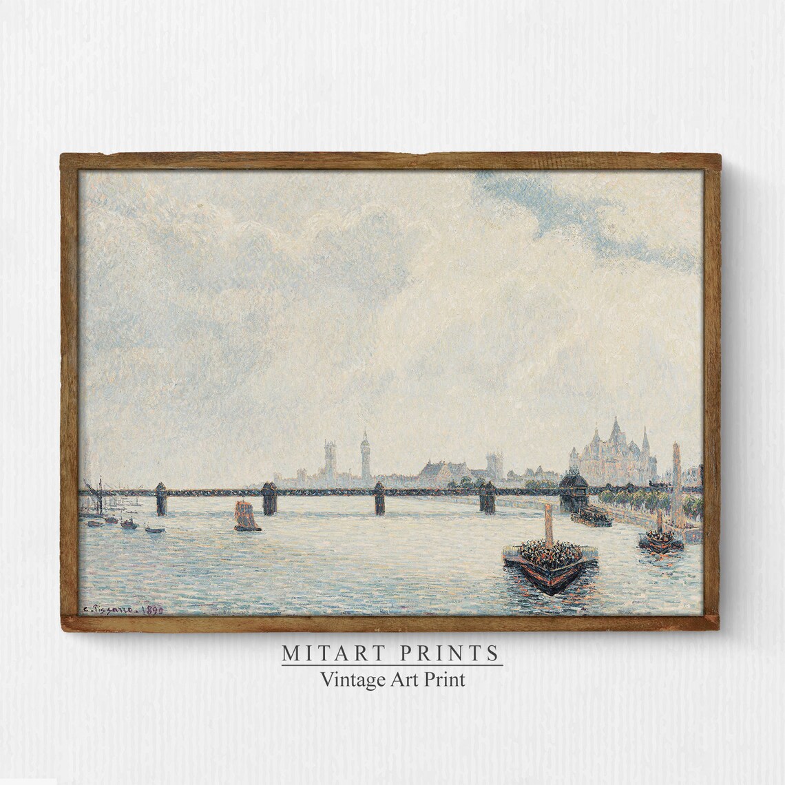 Vintage London Thames River Bridge Cityscape Oil Painting Poster