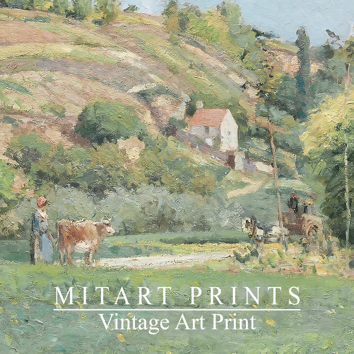 Vintage Impressionist Countryside Painting Figure with Cow Poster - Image 4