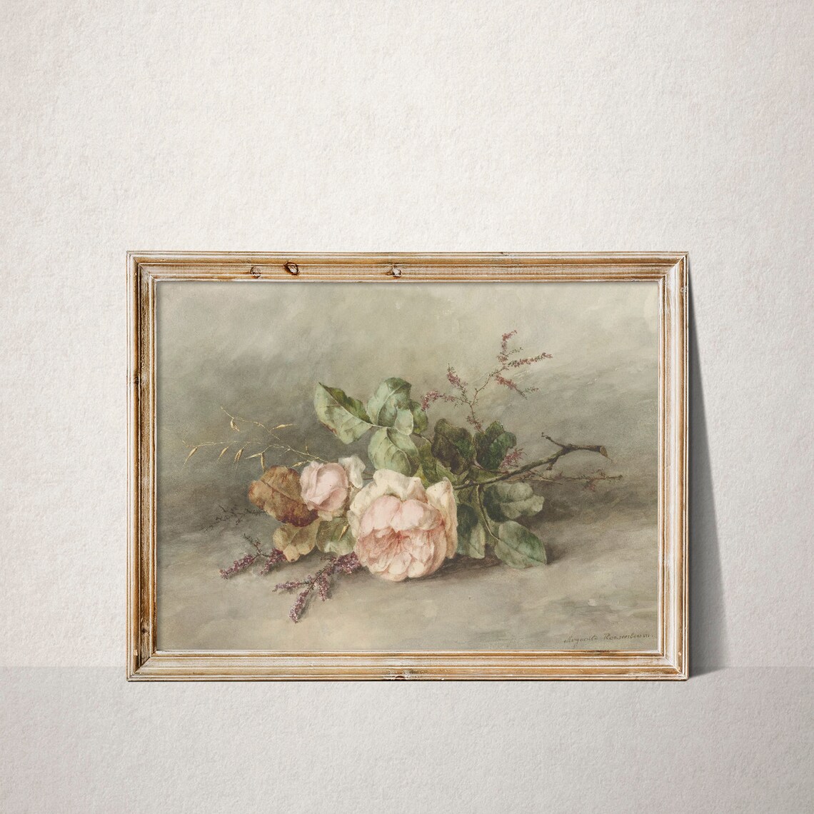 Vintage Roses Neutral Botanical Oil Painting Print - Image 4