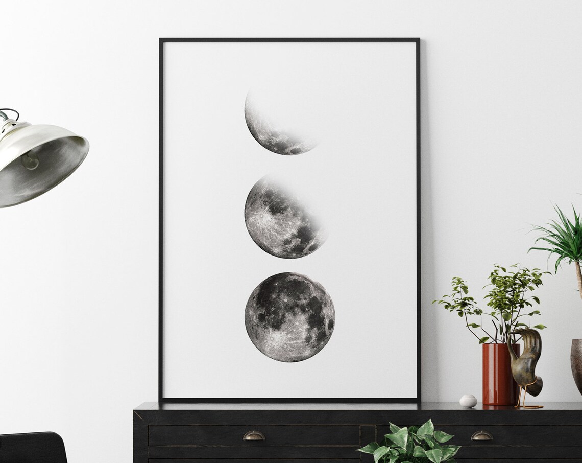 Moon Phase Print, Black and White Celestial Art - Image 2