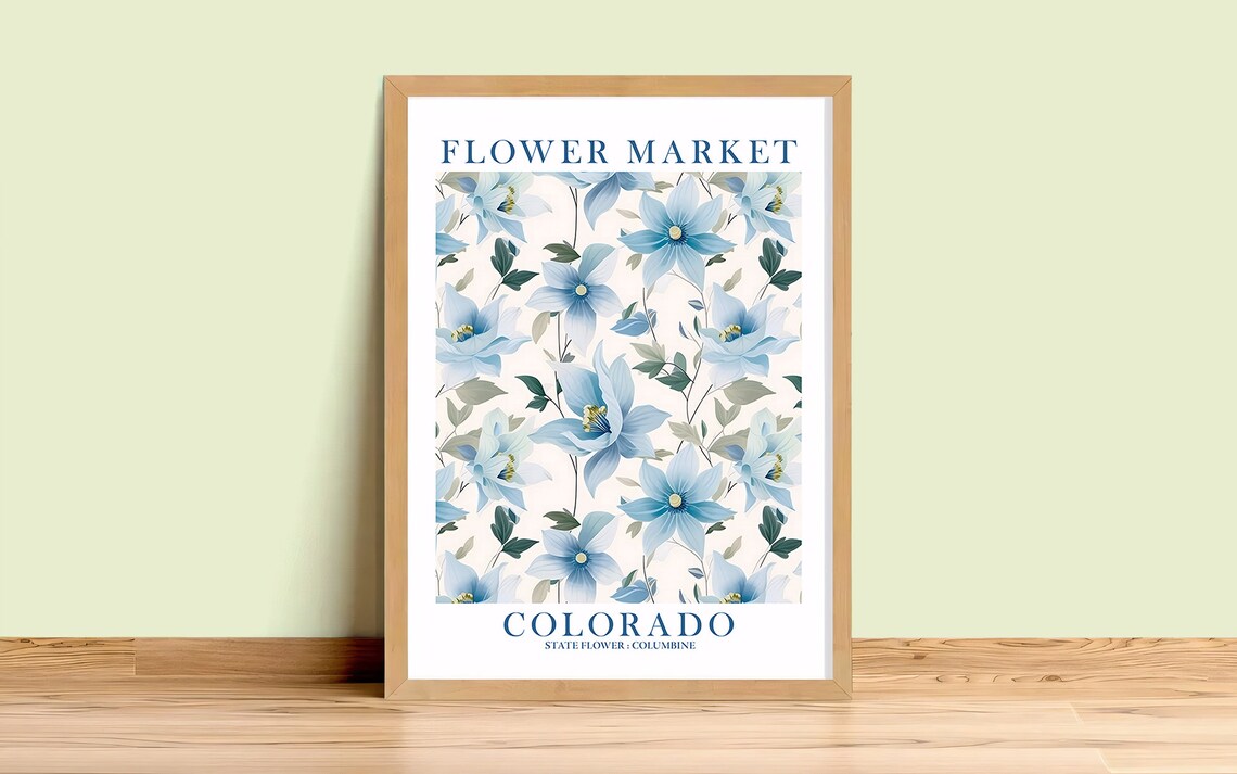 Colorado Columbine State Flower Art Print, Botanical Poster
