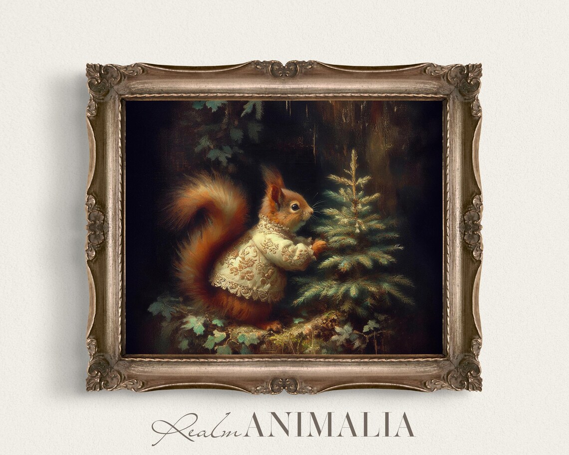 Christmas Squirrel Art Print, Whimsical Holiday Decor