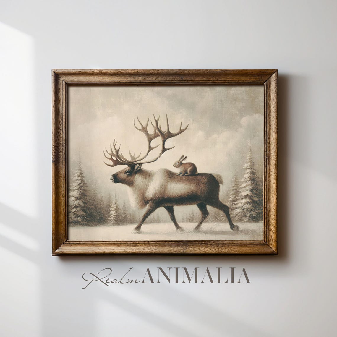 Winter Reindeer Painting Neutral Christmas Wall Art Nursery Room Christmas Holiday Art Prints Cute Whimsical Animal Art Wh131 - Image 4