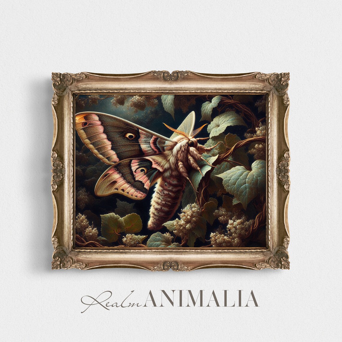 Giant Silk Moth Among Night Leaves Moody Vintage Insect Wall Art Print - Image 3