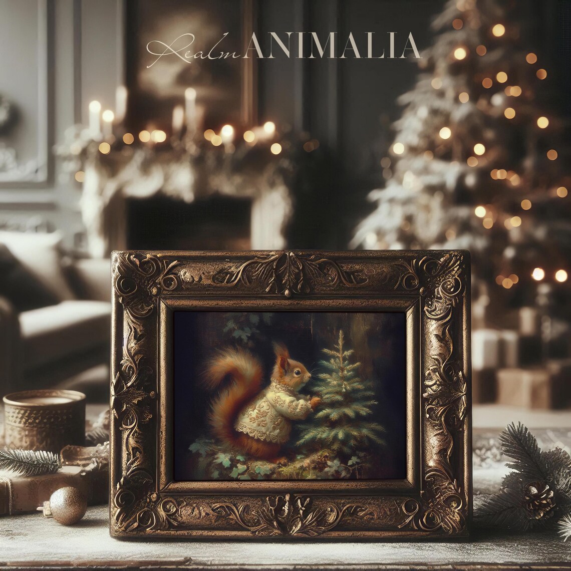 Christmas Squirrel Art Print, Whimsical Holiday Decor - Image 2