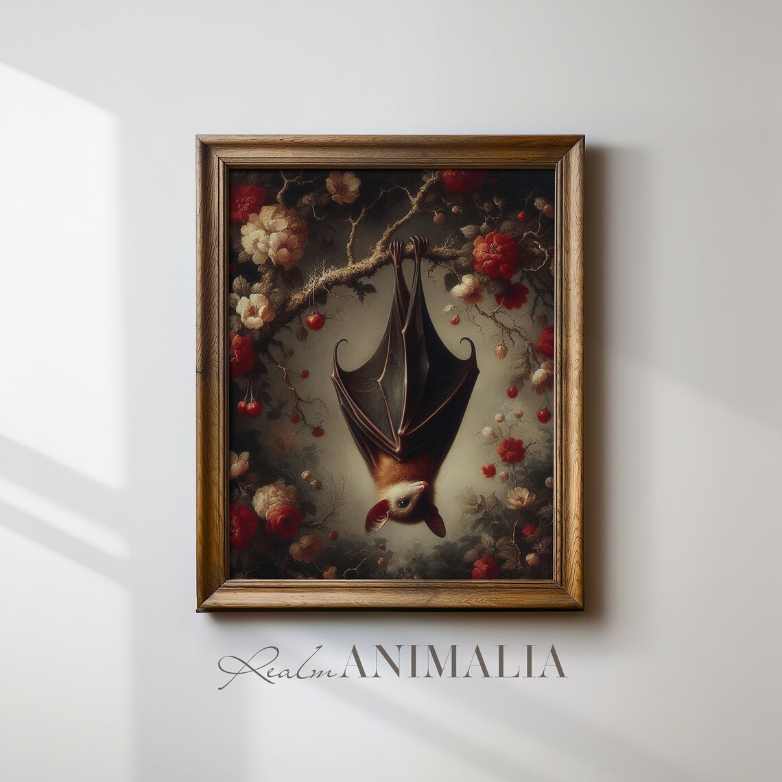 Hanging Bat Art Print, Dark Cottagecore Botanical - Image 4