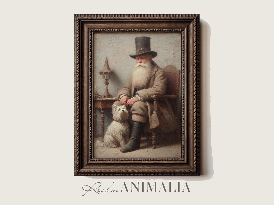 Gentleman With Pet Westie Dog Vintage Portrait Painting Nostalgic Christmas Wall Art Charming Animal Companion Art Prints Wh139 - Image 4