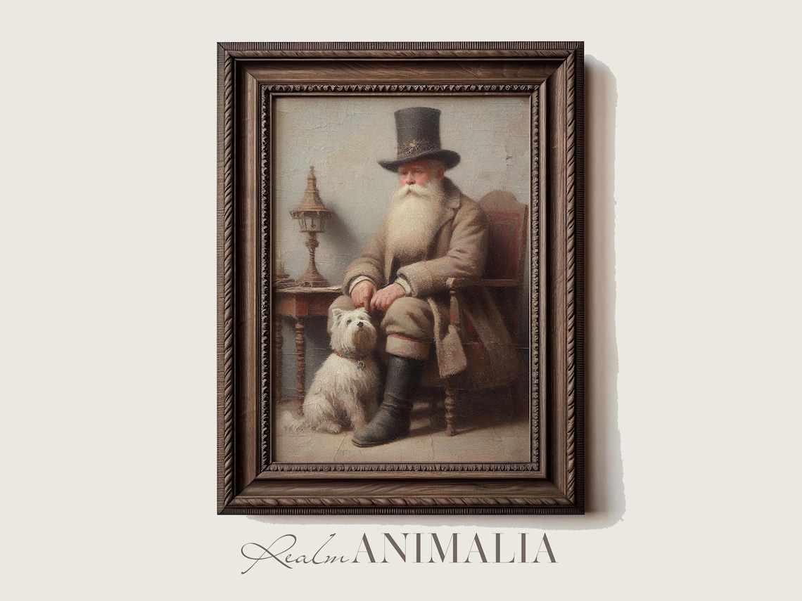 Victorian Gentleman With White Westie Dog Antique Portrait Poster - Image 4