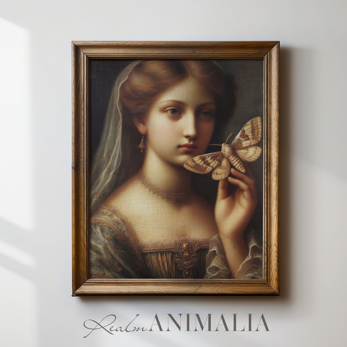 Vintage Woman With Moth Portrait Painting Moody Dark Academia Portrait Wall Art Antique Portrait Art Hu002 - Image 4