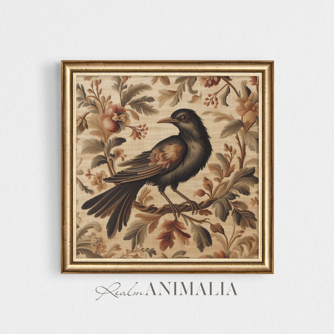 Blackbird On Branch Vintage Botanical Tapestry Floral Poster - Image 4