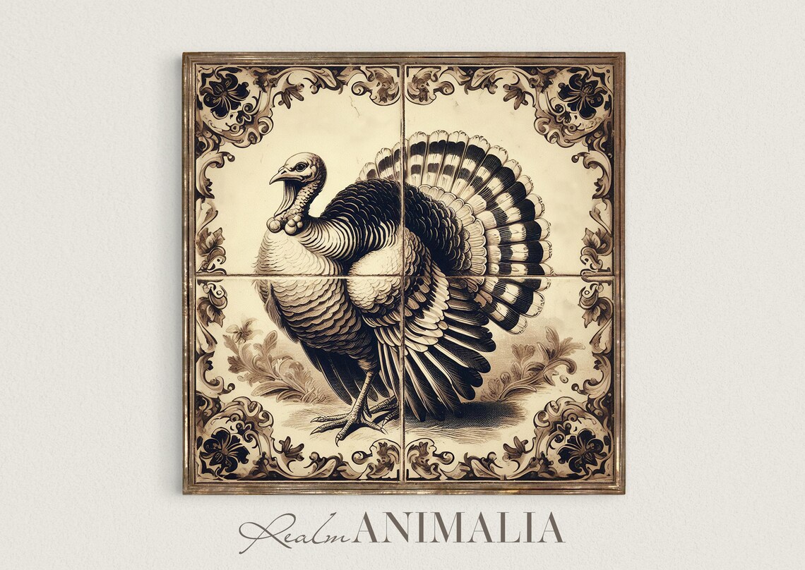 Thanksgiving Square Turkey Vintage Delft Art Print