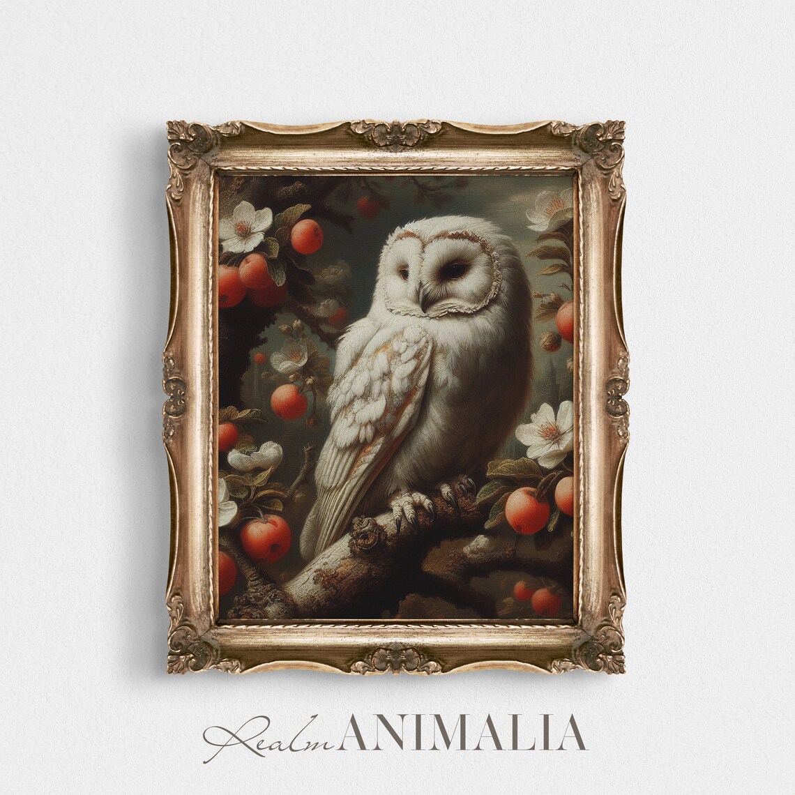 Vintage White Owl Print, Peach Tree Bird Art - Image 4