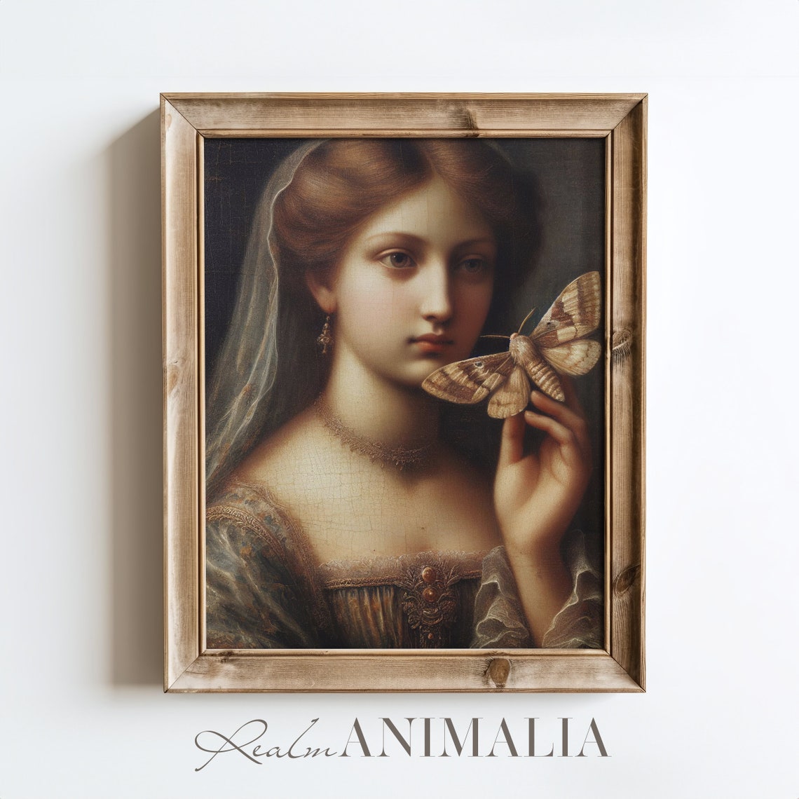 Vintage Woman With Moth Portrait Painting Moody Dark Academia Portrait Wall Art Antique Portrait Art Hu002 - Image 2